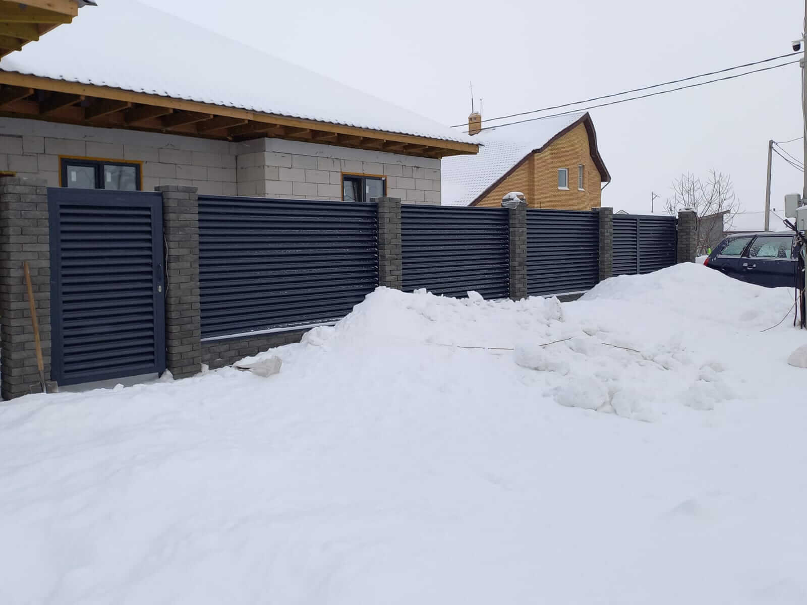 Забор из ламелей еврожалюзи 41м RAL7024/7024 Серый Графит двусторонний в Новочеркасске
